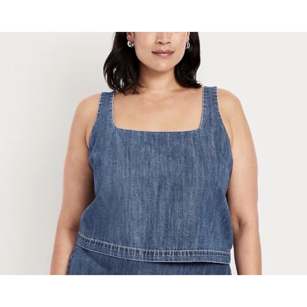 Old Navy Denim Crop Top Blue Women Square Neck Preppy Vacay Size XL NWT